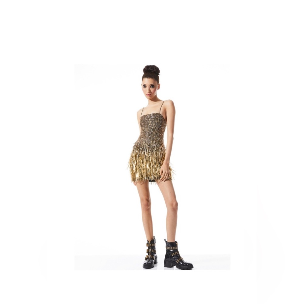 Alice + Olivia Fifi sequin and fringe fitted mini dress